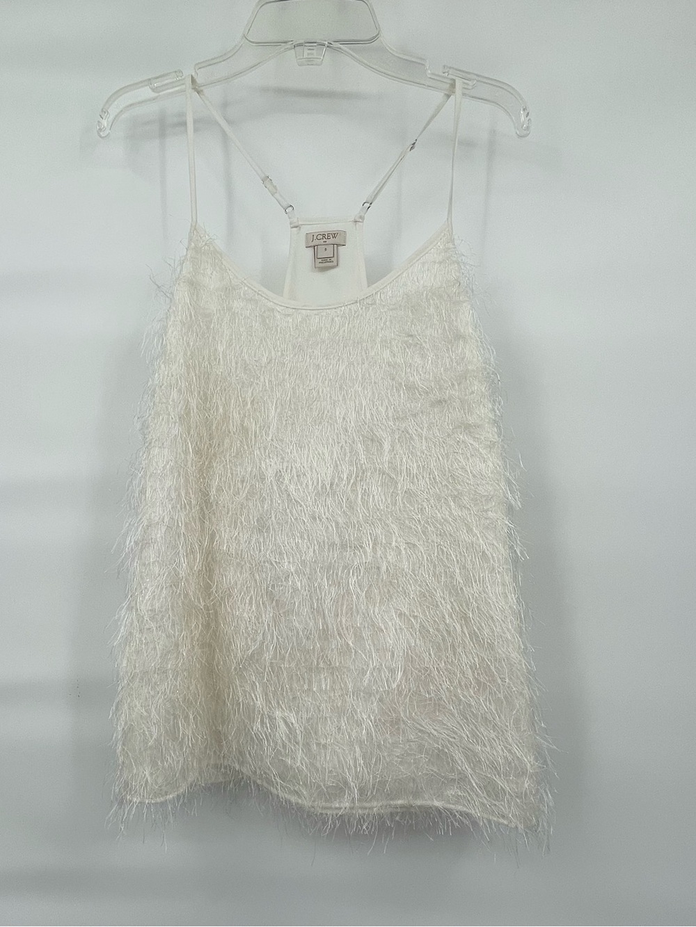 J Crew factory fuzzy fringe white tank top